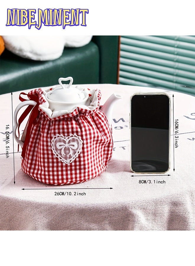 NIBEMINENT Teapot Cover Cozy Insulated, Vintage Floral and Gingham Design, Cotton Heat Resistant Tea Cosy for Home Kitchen, Perfect Gift for Housewife, Mom, Housewarming - Image 4