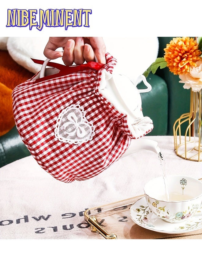 NIBEMINENT Teapot Cover Cozy Insulated, Vintage Floral and Gingham Design, Cotton Heat Resistant Tea Cosy for Home Kitchen, Perfect Gift for Housewife, Mom, Housewarming - Image 1