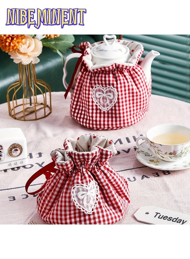NIBEMINENT Teapot Cover Cozy Insulated, Vintage Floral and Gingham Design, Cotton Heat Resistant Tea Cosy for Home Kitchen, Perfect Gift for Housewife, Mom, Housewarming - Image 3