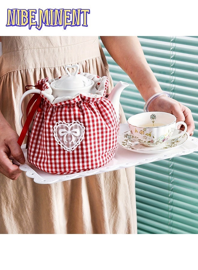 NIBEMINENT Teapot Cover Cozy Insulated, Vintage Floral and Gingham Design, Cotton Heat Resistant Tea Cosy for Home Kitchen, Perfect Gift for Housewife, Mom, Housewarming - Image 2