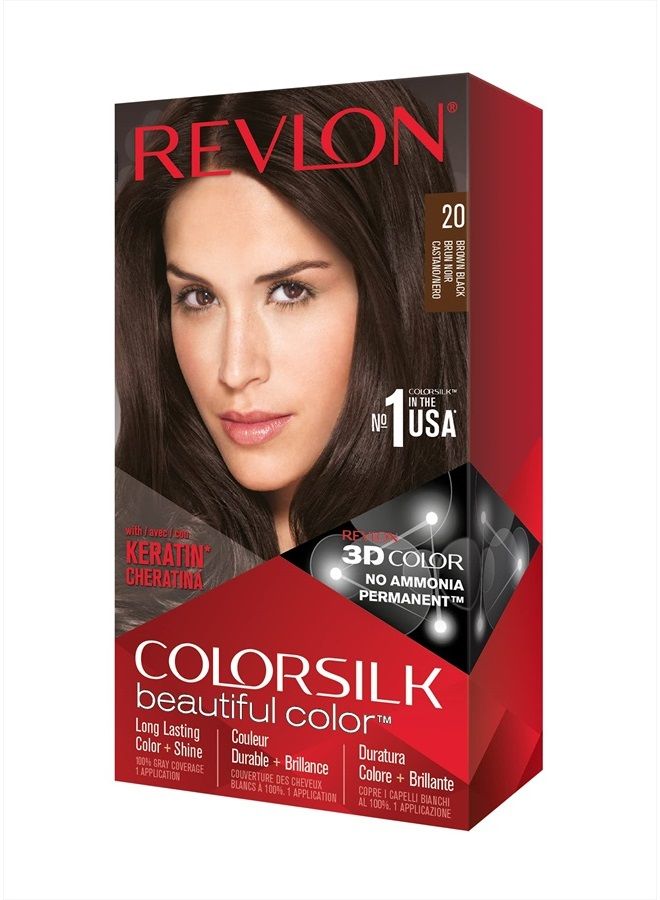 Revlon ColorSilk Hair Color, 20 Brown Black 1 ea(Pack of 3)