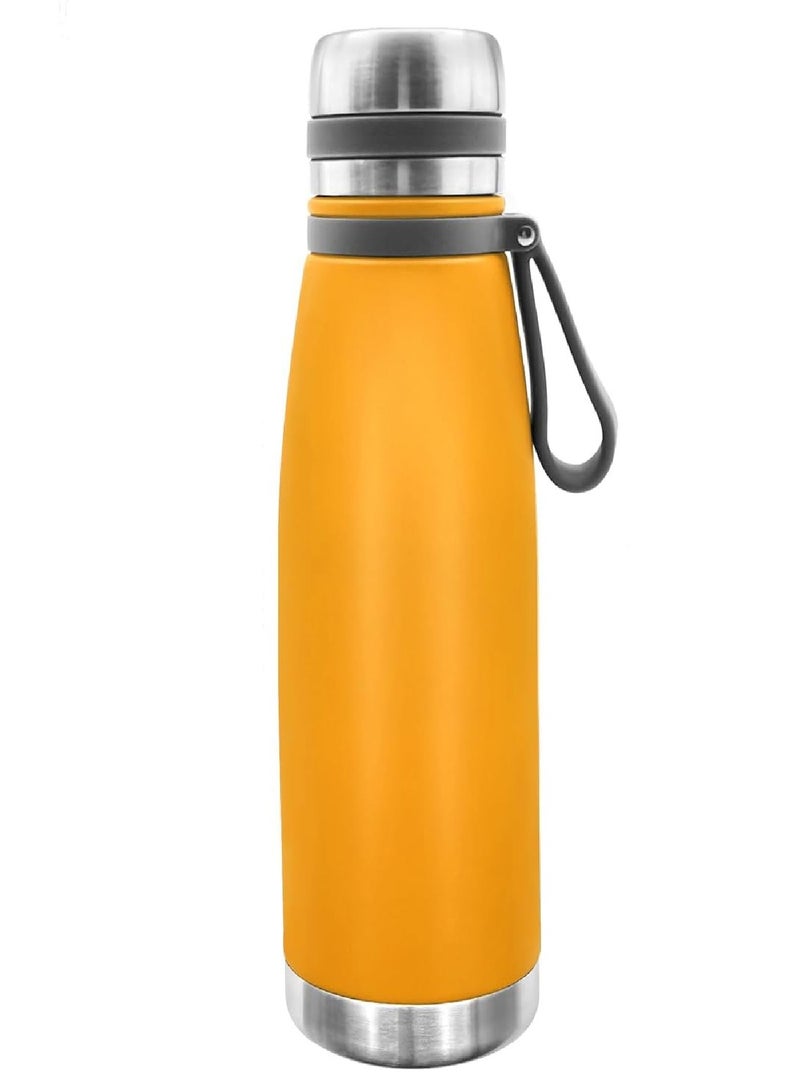 موبكوس زجاجة قهوة معزولة بالفراغ بطبقتين، زجاجات مياه معزولة بالفراغ من الفولاذ المقاوم للصدأ مع فلتر، تحافظ على المشروبات الساخنة والباردة في قارورة مياه معدنية (1000 مل أصفر) - Image 1