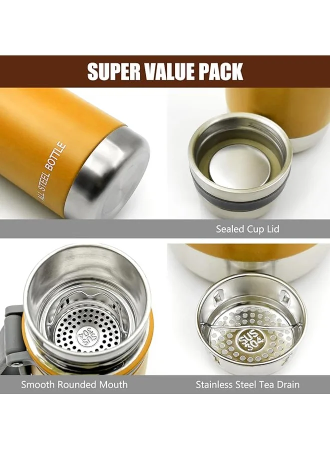 Mobcos Double Layer Vacuum Insulated Coffee bottle,Stainless Steel Vacuum insulated Bike Water Bottles with Filter, keep Hot &amp; Cold Drink Metal Water Flask (1000 Ml Yellow)