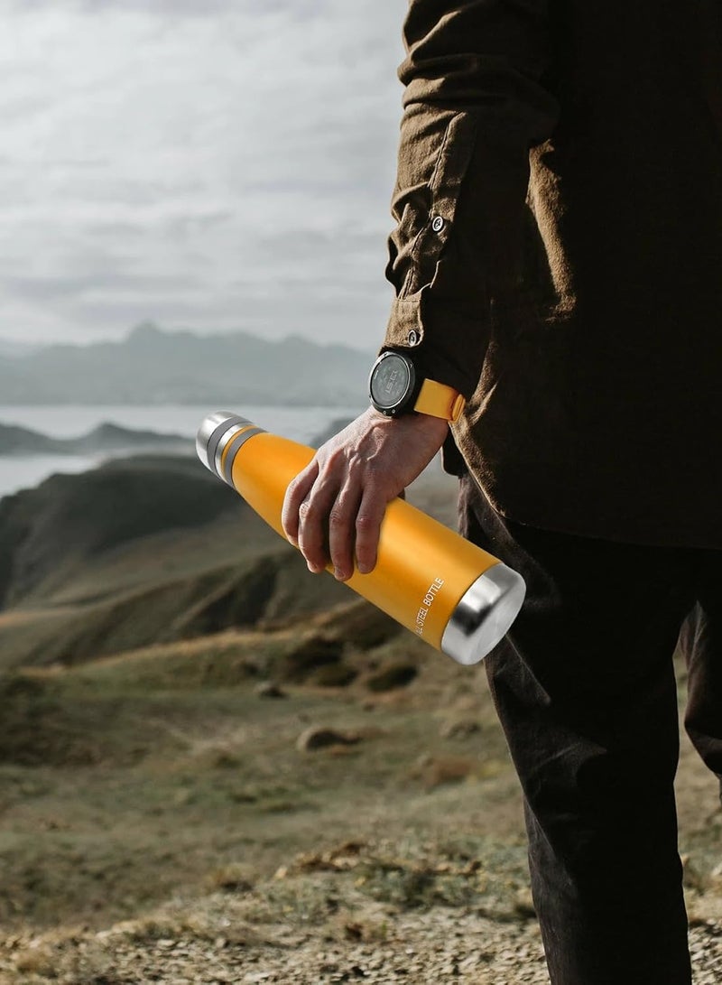 موبكوس زجاجة قهوة معزولة بالفراغ بطبقتين، زجاجات مياه معزولة بالفراغ من الفولاذ المقاوم للصدأ مع فلتر، تحافظ على المشروبات الساخنة والباردة في قارورة مياه معدنية (1000 مل أصفر) - Image 4