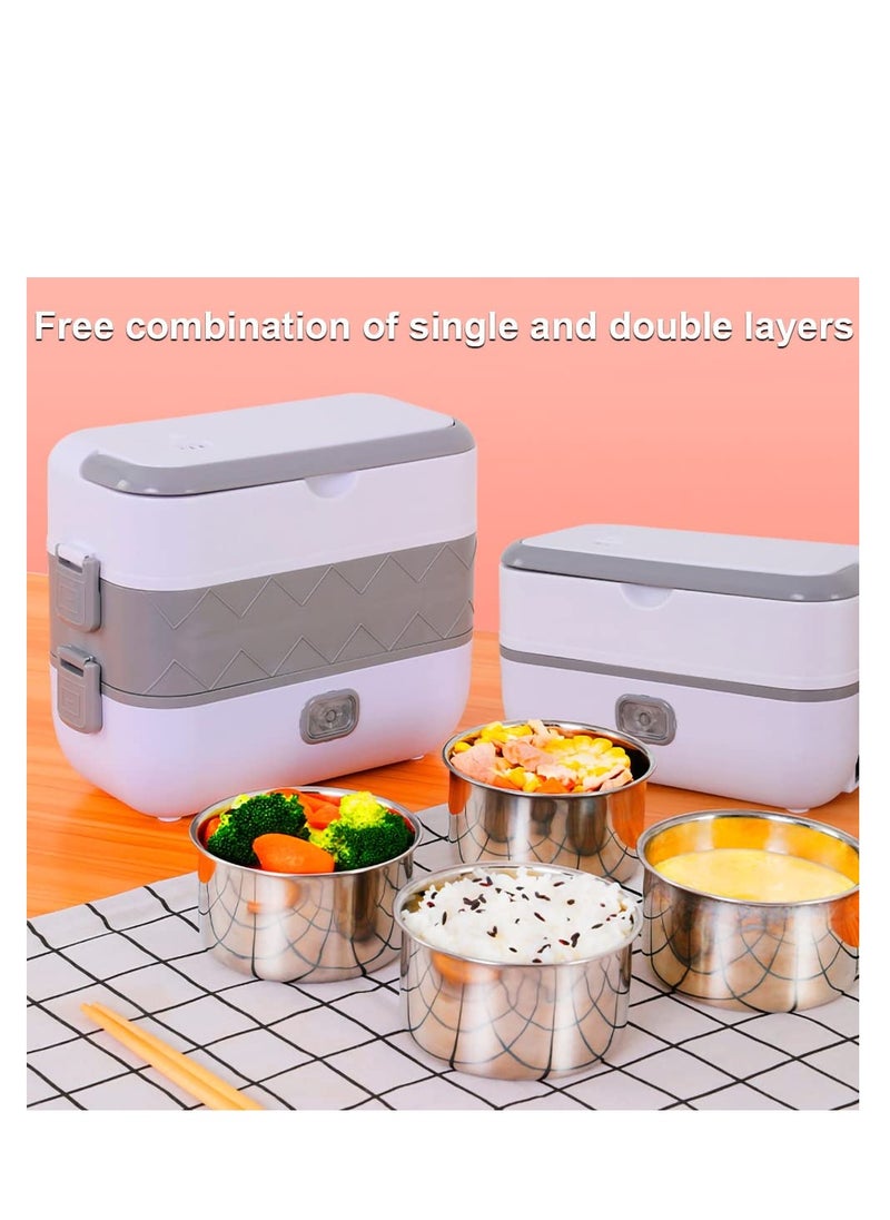 Generic Electric Lunch Box, Food Heater Leak-proof Portable Hot Meal Boxes, 2 Layers 4 Stainless Steel Steamer Food Insulation Lunch Box for Home Office Dormitory, 2L/110V/200W  - Image 5