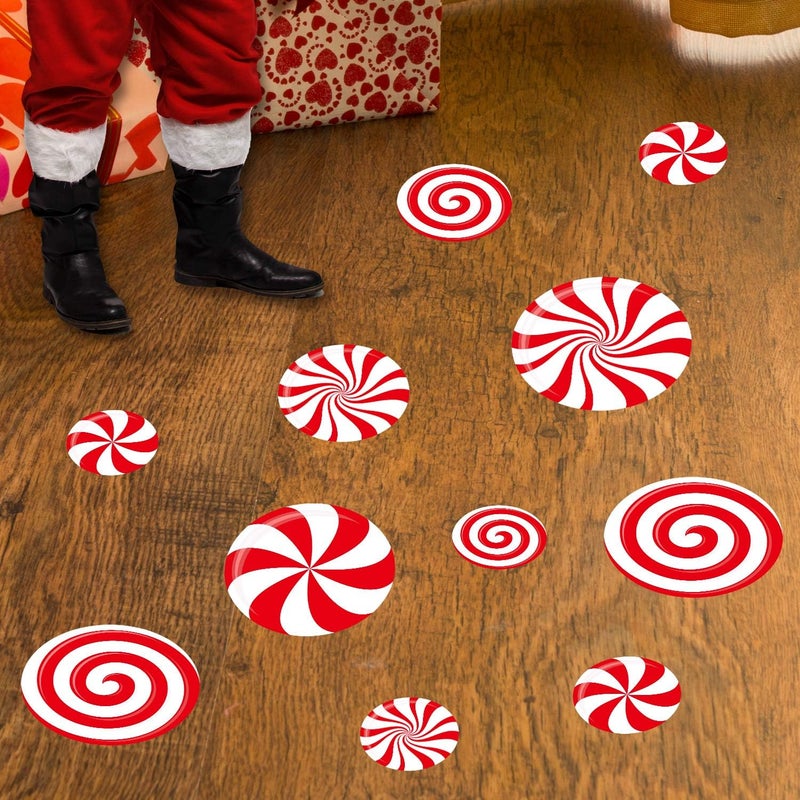 Whaline 108Pcs Christmas Peppermint Floor Decals Candy Snowflake Stickers Xmas Large Candy Wall Decals Winter Assorted Snowflake Stickers Floor Window Clings for Christmas Party Holiday Decor - Image 5