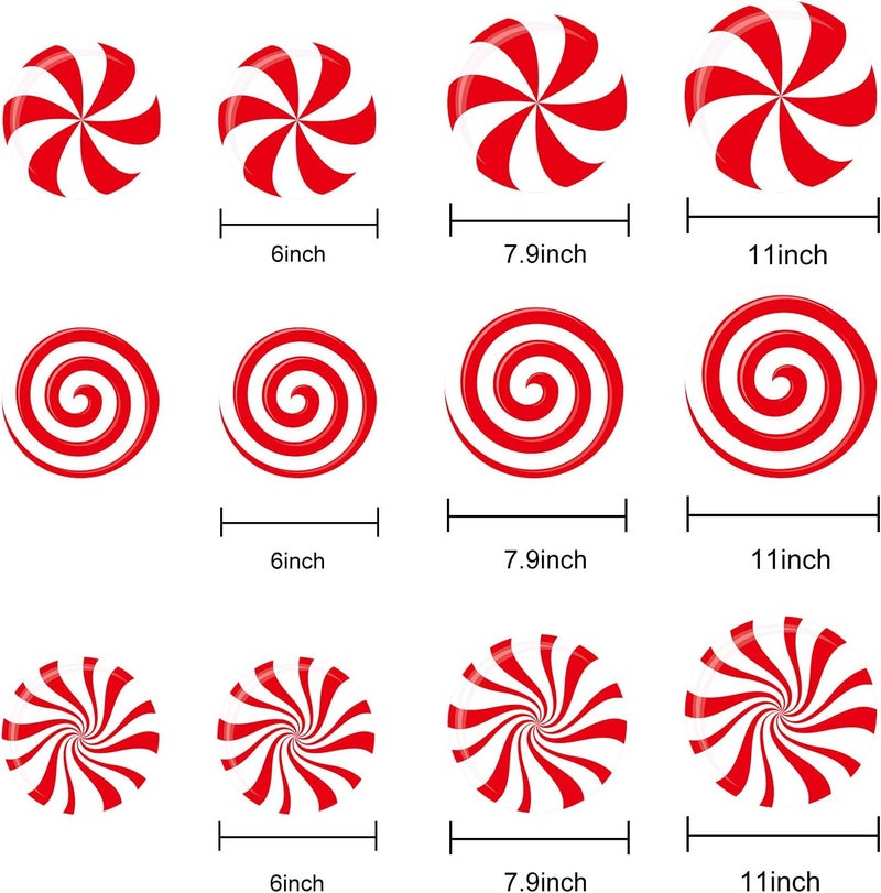 Whaline 108Pcs Christmas Peppermint Floor Decals Candy Snowflake Stickers Xmas Large Candy Wall Decals Winter Assorted Snowflake Stickers Floor Window Clings for Christmas Party Holiday Decor - Image 2