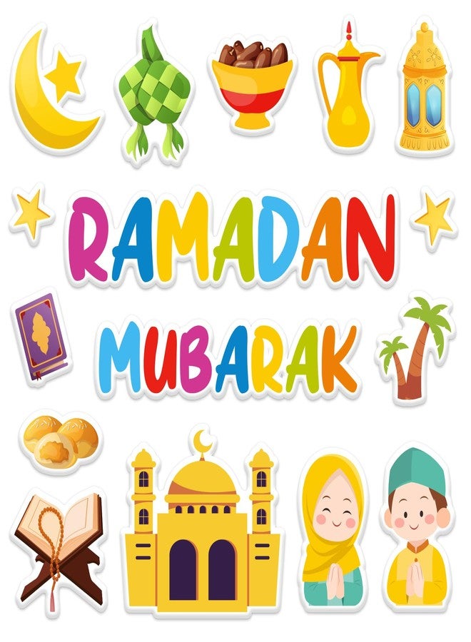 وولاين مجموعة ملصقات جدارية سميكة من الجل من والين، 30 قطعة، لرمضان، عيد مبارك، مسجد، هلال، نجمة، قابلة لإعادة الاستخدام، للنوافذ، للمنزل، المدرسة، المكتب، لوازم حفلات عيد الفطر للمسلمين، ورقتان - Image 1