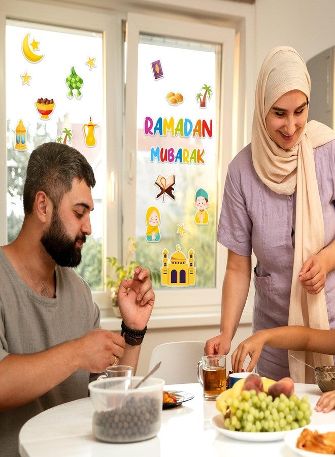 وولاين مجموعة ملصقات جدارية سميكة من الجل من والين، 30 قطعة، لرمضان، عيد مبارك، مسجد، هلال، نجمة، قابلة لإعادة الاستخدام، للنوافذ، للمنزل، المدرسة، المكتب، لوازم حفلات عيد الفطر للمسلمين، ورقتان - Image 3