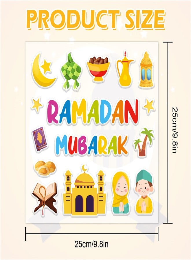 وولاين مجموعة ملصقات جدارية سميكة من الجل من والين، 30 قطعة، لرمضان، عيد مبارك، مسجد، هلال، نجمة، قابلة لإعادة الاستخدام، للنوافذ، للمنزل، المدرسة، المكتب، لوازم حفلات عيد الفطر للمسلمين، ورقتان - Image 5