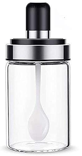 Meetzone Borosilicate Glass Food And Pickle Storage Spice Jar with Spoon & Food Storage Jar with Brush (250 ml, Multi Color) - Image 1