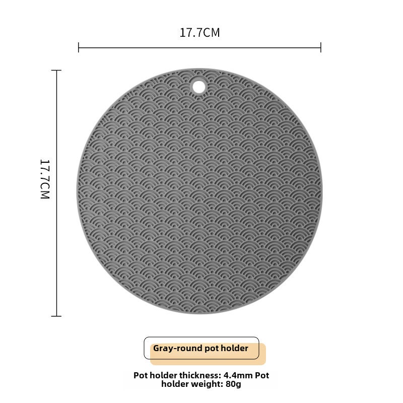 Haibo Xiangyun Pattern New Heat Insulation Pad Square Round Kitchen Pot Pad Simple Anti-scalding Dining Table Honeycomb Silicone Heat Insulation Pad(gray round, 18cm) - Image 1