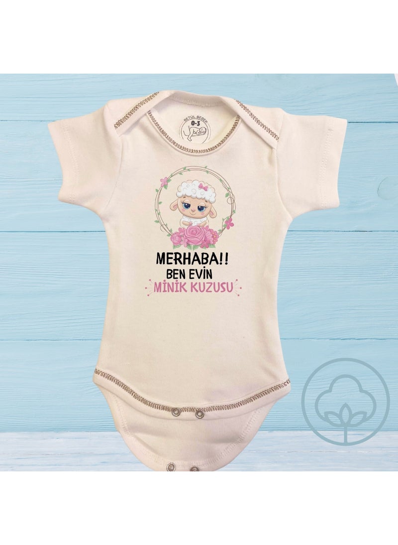 Harmandar - Little Lamb Printed Organic Cotton Snap-On Baby Bodysuit - Image 1