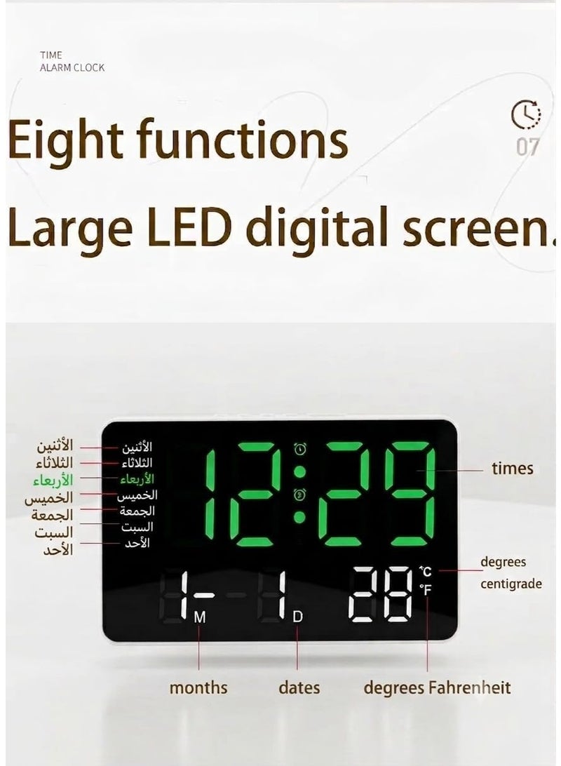 ساعة حائط ومكتب رقمية LED كبيرة بأرقام مضيئة - تعرض الوقت، التاريخ ، ودرجة الحرارة - مزودة بمنبه مزدوج - تصميم عصري للمنزل والمكتب - Image 5