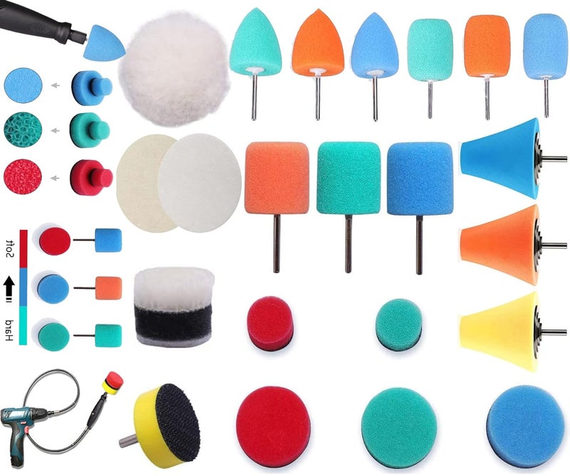 DIY Crafts DIY Crafts 22x Mini Buffing Polishing Detail Polisher Pads On Rotary Tools,Cordless Drill, Polisher Tool for Tight Area Detailing Polishing Waxing Sealing Glaze (with 2xFelt 2X Fur Pad, 2" inch Kit)  - Image 1