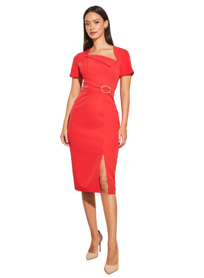 Lipsy London فستان ميدي ضيق بأكمام قصيرة وحزام  - Image 1