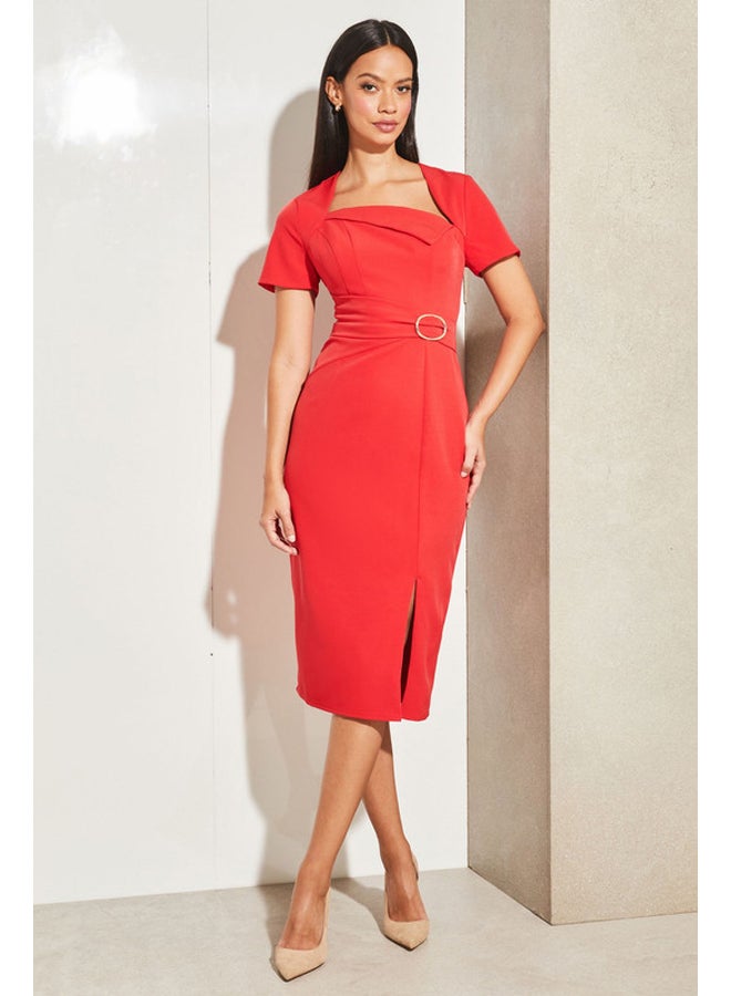 Lipsy London فستان ميدي ضيق بأكمام قصيرة وحزام  - Image 3