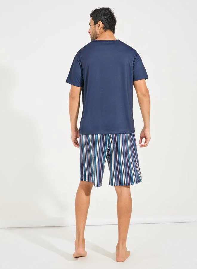 Styli Graphic Print T-Shirt & Striped Shorts Set