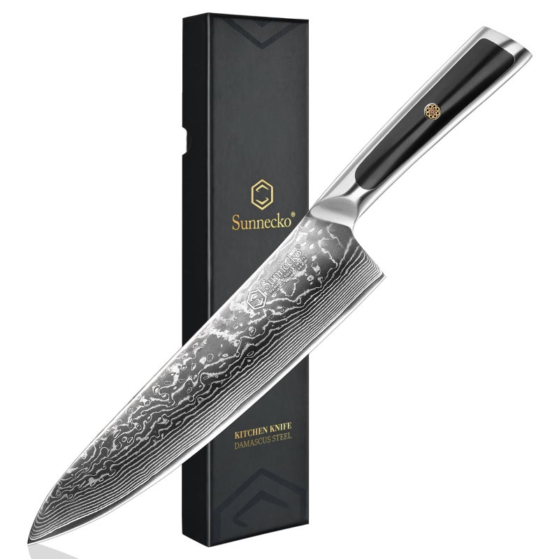 Sunnecko 8 Inch Chef Knife Professional Sharp Kitchen Knife Damascus Chefs Knife Vg10 High Carbon Stainless Steel