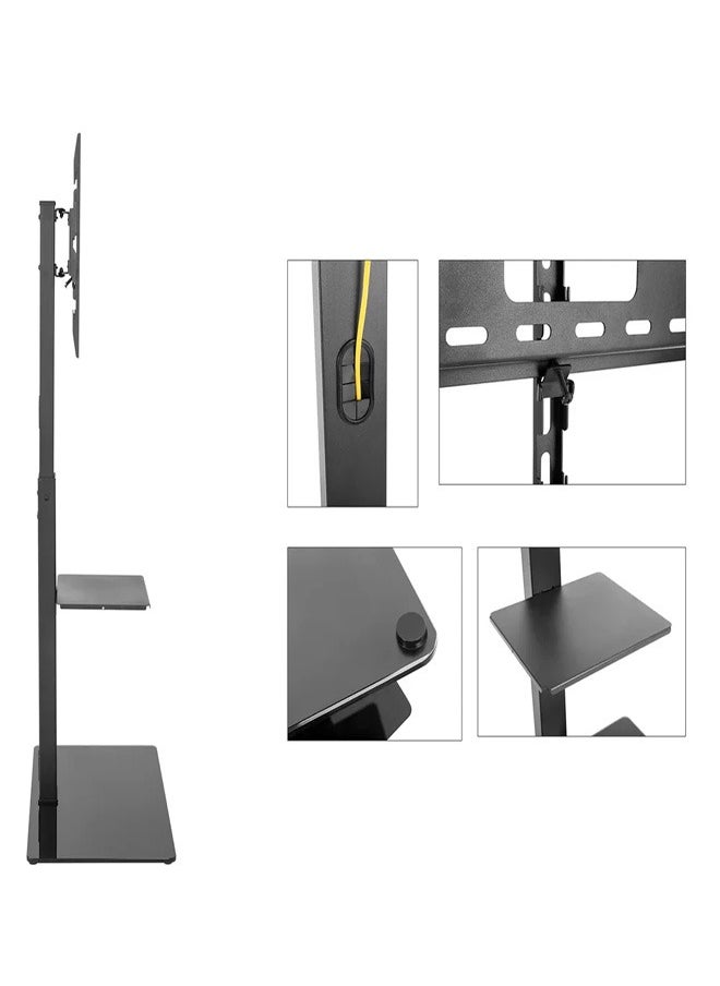 Skill Tech SH 18FS Swivel TV Floor Stand with Glass Base for 37–70 Inch Screens, VESA 600x400, Max Load 40kg – Stylish TV Stand with Adjustable Viewing  Black  - Image 2