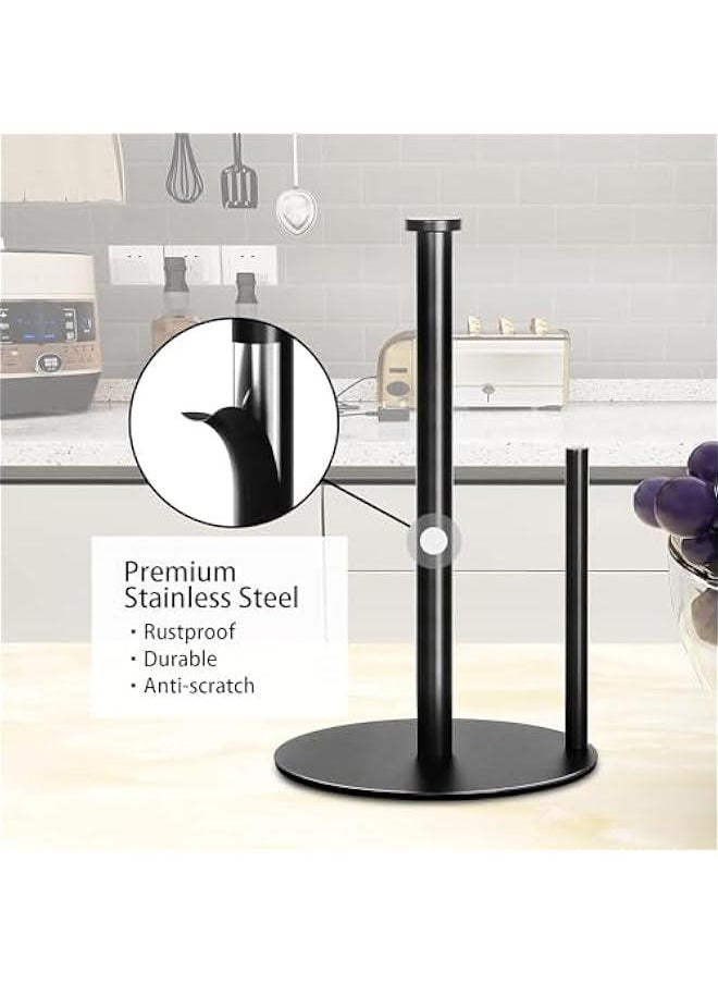 HOOKOR Paper Towel Holder Countertop, Black Kitchen Paper Towel Holder Stand for Kitchen and Bathroom Organization, Stainless Steel Paper Towel Holders for Standard and Large Rolls (Matte Black)  - Image 4