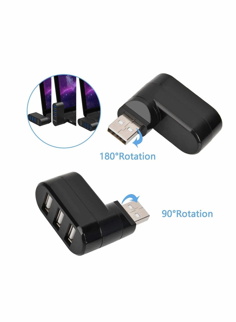 USB Hub,Mini 3 Port Compact Portable Rotatable HUB,USB Hub Dock 【90°/180° Degree Rotatable】 for Flash Drive Mobile HDD PC Laptop Notebook and More-Black - Image 4