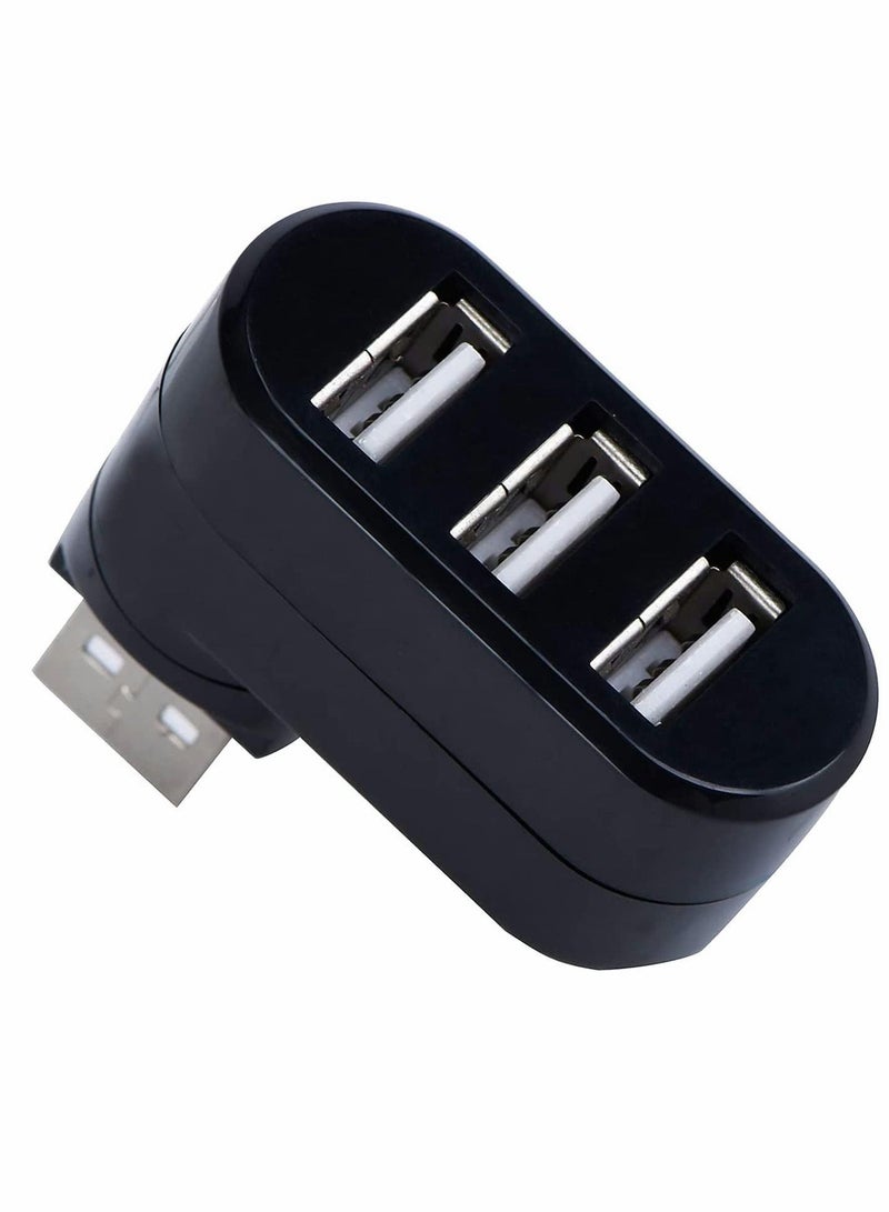 USB Hub,Mini 3 Port Compact Portable Rotatable HUB,USB Hub Dock 【90°/180° Degree Rotatable】 for Flash Drive Mobile HDD PC Laptop Notebook and More-Black - Image 1