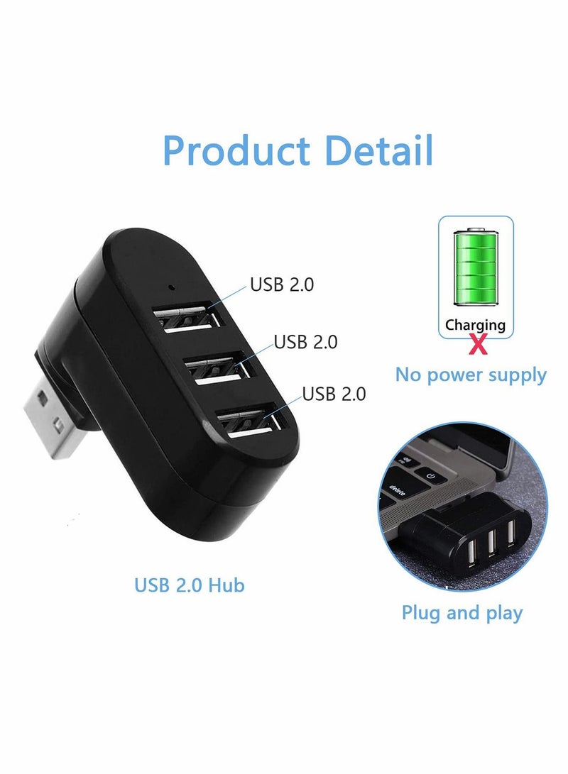 USB Hub,Mini 3 Port Compact Portable Rotatable HUB,USB Hub Dock 【90°/180° Degree Rotatable】 for Flash Drive Mobile HDD PC Laptop Notebook and More-Black - Image 5