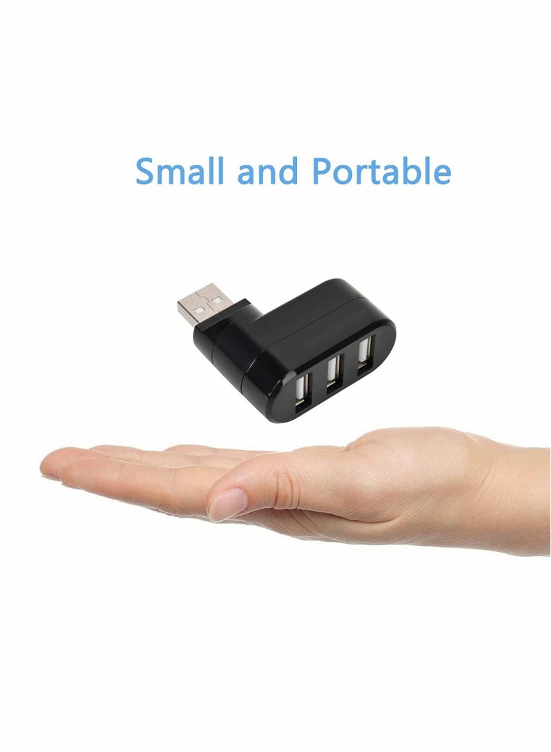 USB Hub,Mini 3 Port Compact Portable Rotatable HUB,USB Hub Dock 【90°/180° Degree Rotatable】 for Flash Drive Mobile HDD PC Laptop Notebook and More-Black - Image 2