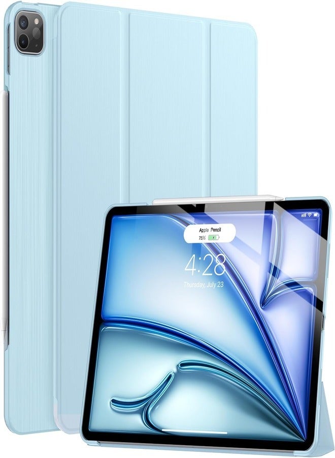 ELTRAZONE Sky Blue Slim Trifold Stand Case for iPad Air 13-Inch M2 (2024) & iPad Pro 12.9 (6th/5th/4th Gen) with Pencil Holder - Image 1