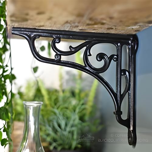 GHAR DWAR Metal Handcrafted Shelf Bracket for Floating Shelves L Angle Decorative L Shaped Corner Brace Joint Heavy Duty Wall Mounted Shelf Supporter Brace Holder (Black, Pack of 4) - Image 2
