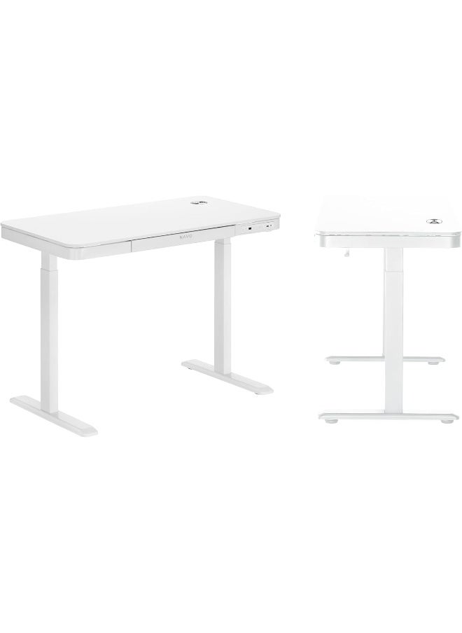 NAVODESK Navodesk AIR, Standing Desk with Inbuilt USB Ports and Wireless Charging, Electric Sit Stand Desk with Storage Drawer (White, 118 x 60 CM)  - Image 1