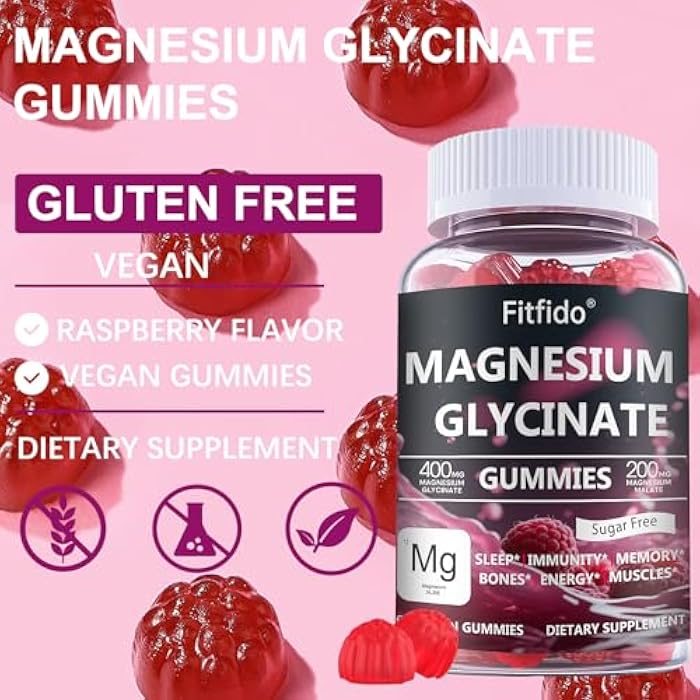 Fitfido Magnesium Glycinate Gummies 400mg – Sugar Free, No Melatonin Sleep & Stress Support, High Absorption, Gentle on Stomach, Vegan Pectin, for Adults & Kids 4+ (60 Count, Raspberry) - Image 5