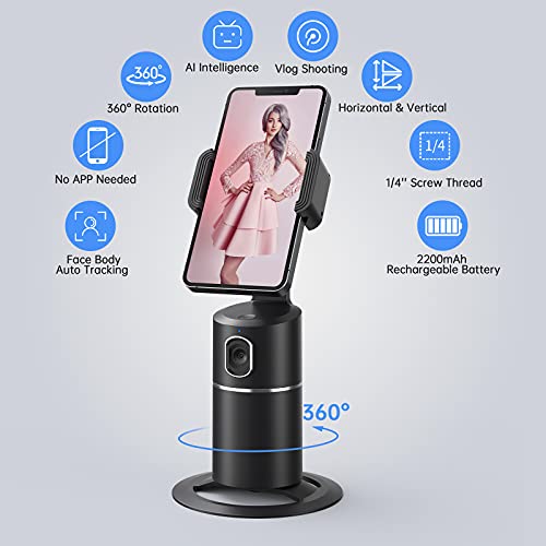 camrola Auto Face Tracking Phone Holder, No App Required, 360° Rotation Face Body Phone Tracking Tripod Smart Shooting Camera Mount for Live Vlog Streaming Video, Rechargeable Battery-Black - Image 2