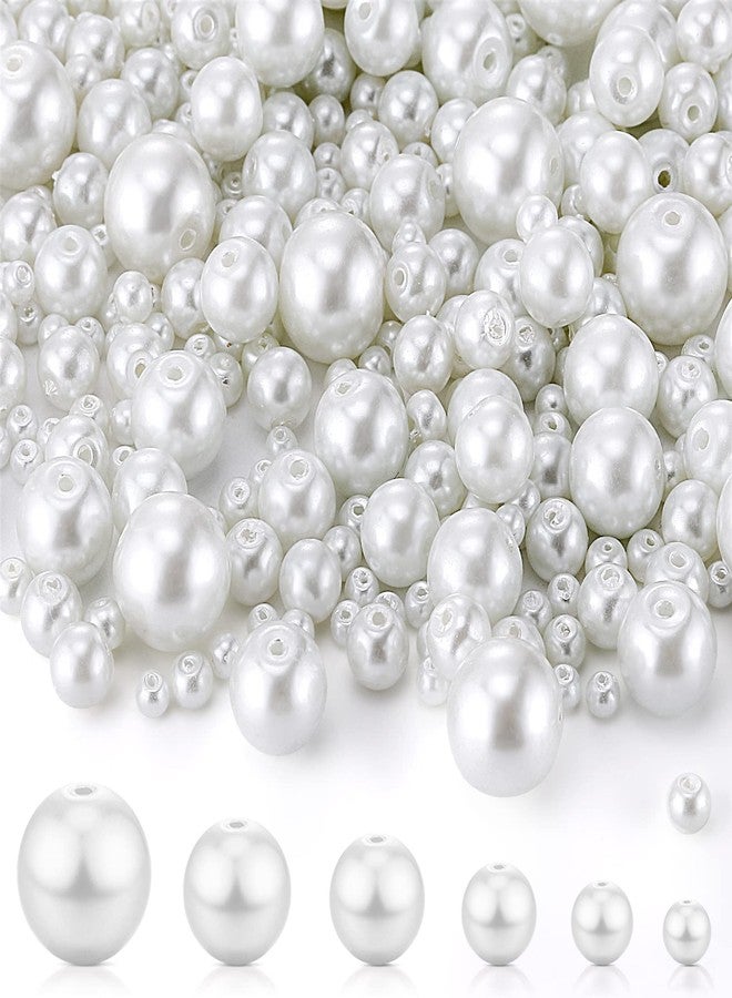 Sureio 1000 Pcs Glass Pearl Beads for Jewelry Making 6 Sizes Seed Bulk Tiny Satin Luster Round Loose Faux Pearl Beads with Holes for DIY Necklace Bracelet Earring Decor(White) - Image 1