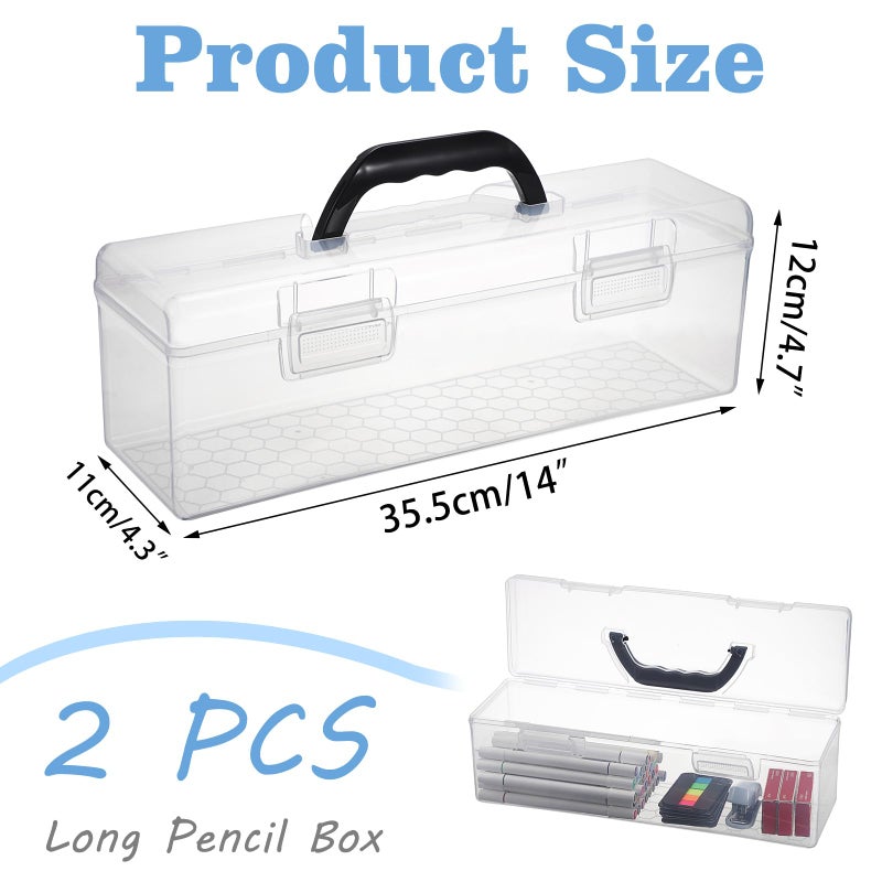 BTSKY 2 PCS Extra Long Plastic Pencil Box Portable Clear Home Utility Boxes with Black Handle Stationery Storage Organizer Painting Tool Storage Container for Pencils Marker Sticky-Note Craft Supplies - Image 3