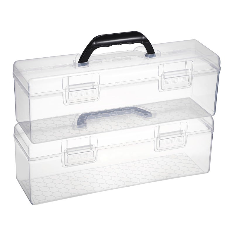 BTSKY 2 PCS Extra Long Plastic Pencil Box Portable Clear Home Utility Boxes with Black Handle Stationery Storage Organizer Painting Tool Storage Container for Pencils Marker Sticky-Note Craft Supplies - Image 1