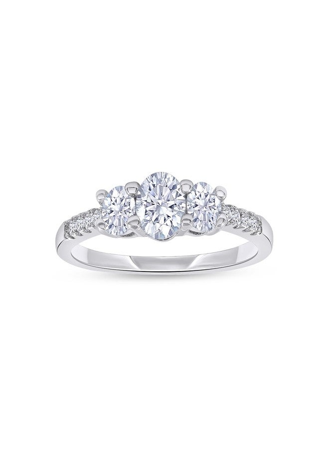 SAVEARTH DIAMONDS 3-Stone Engagement Ring for Women Round Lab Created Moissanite Dainty Promise Ring in 18K White Gold Plated Jewelry Gift for Her Size 7 - Image 1