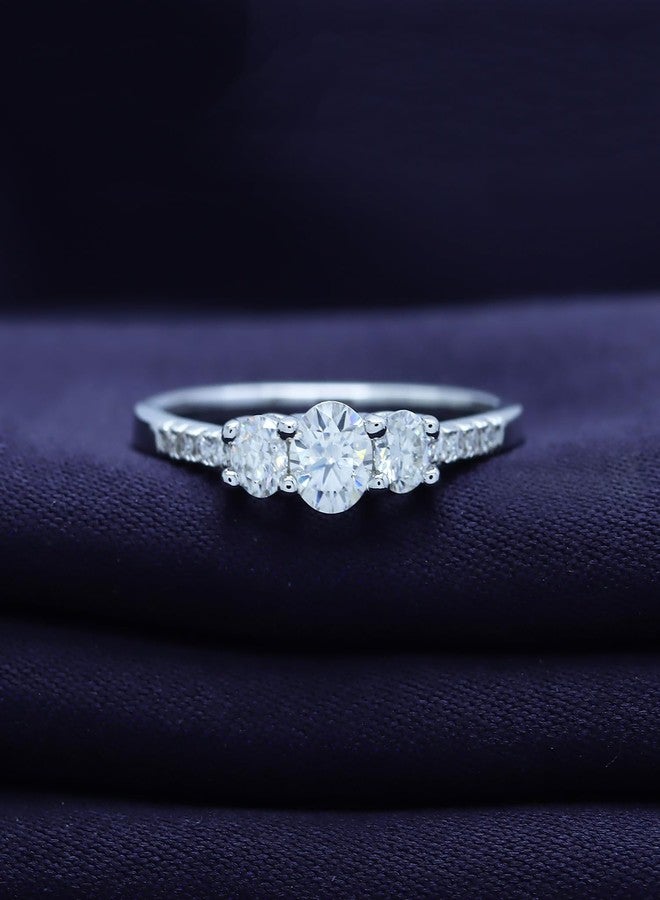 SAVEARTH DIAMONDS 3-Stone Engagement Ring for Women Round Lab Created Moissanite Dainty Promise Ring in 18K White Gold Plated Jewelry Gift for Her Size 7 - Image 3