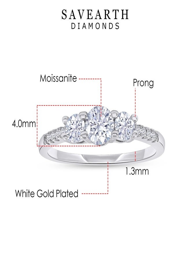 SAVEARTH DIAMONDS 3-Stone Engagement Ring for Women Round Lab Created Moissanite Dainty Promise Ring in 18K White Gold Plated Jewelry Gift for Her Size 7 - Image 2