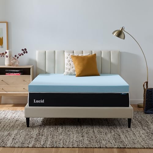 Lucid 4 Inch Memory Foam Mattress Topper Twin XL Size Cooling Gel Bed Topper PreassureRelieving Ultra Plush Feel Ventilated Breathable Design CertiPur Certified Dorm Room Essentials - Image 1