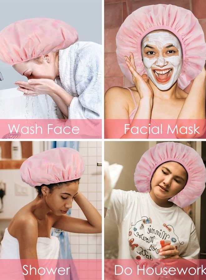 Shower Cap, Shower Cap for Women Terry Cloth Lined EVA Exterior Reusable Double Layer Waterproof, Large Bath Hair Cap for All Hair Lengths, Hotel Travel Essentials Accessories Deep Conditioning