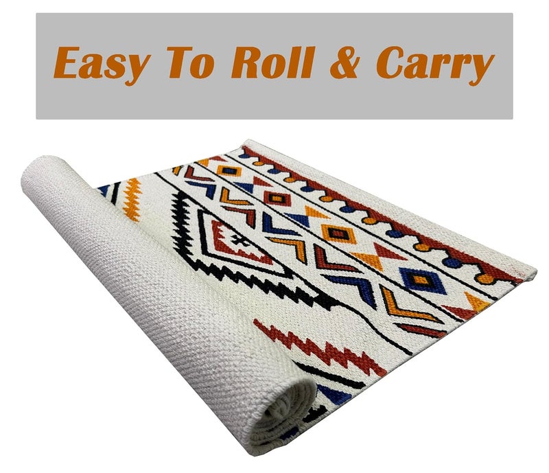 STONEMUNK 100 Pure Cotton HandWoven Printed Carpet Runner 22x60 Inch for Hallway Kitchen Carpet for Living Room Bedroom 2x5 Feet Printed Squre Multi - Image 3