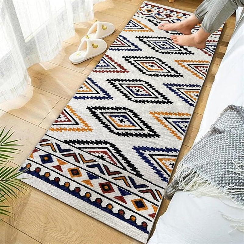 STONEMUNK 100 Pure Cotton HandWoven Printed Carpet Runner 22x60 Inch for Hallway Kitchen Carpet for Living Room Bedroom 2x5 Feet Printed Squre Multi - Image 1