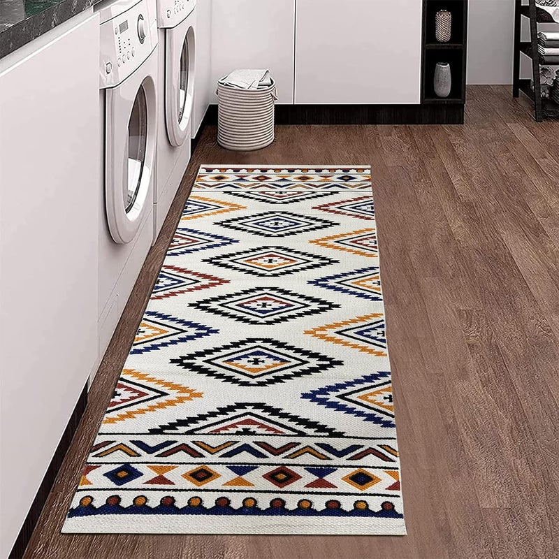 STONEMUNK 100 Pure Cotton HandWoven Printed Carpet Runner 22x60 Inch for Hallway Kitchen Carpet for Living Room Bedroom 2x5 Feet Printed Squre Multi - Image 5