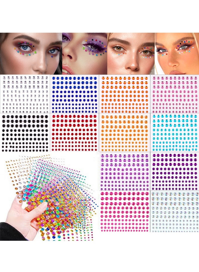يوجي 3300+ قطع لاصقات الكريمة اللاصقة الذاتية، 20 ورق لاصقات Rhinestone للحرف ديي، الكريمة المتعددة الألوان براقة، مناسبة لمهرجان ماكياج الجسم الفن الأظافر - Image 1