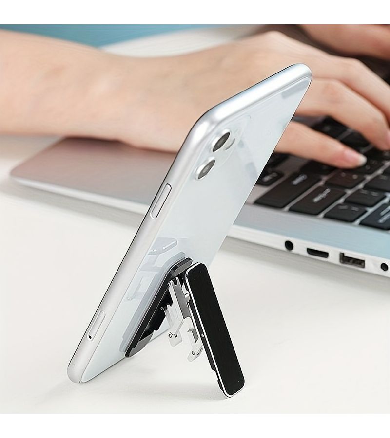 Mini Portable Folding Desktop Phone Holder Ultra Thin Paste Integrated Mobile Phone Holder Decoration Black 1pc - Image 1