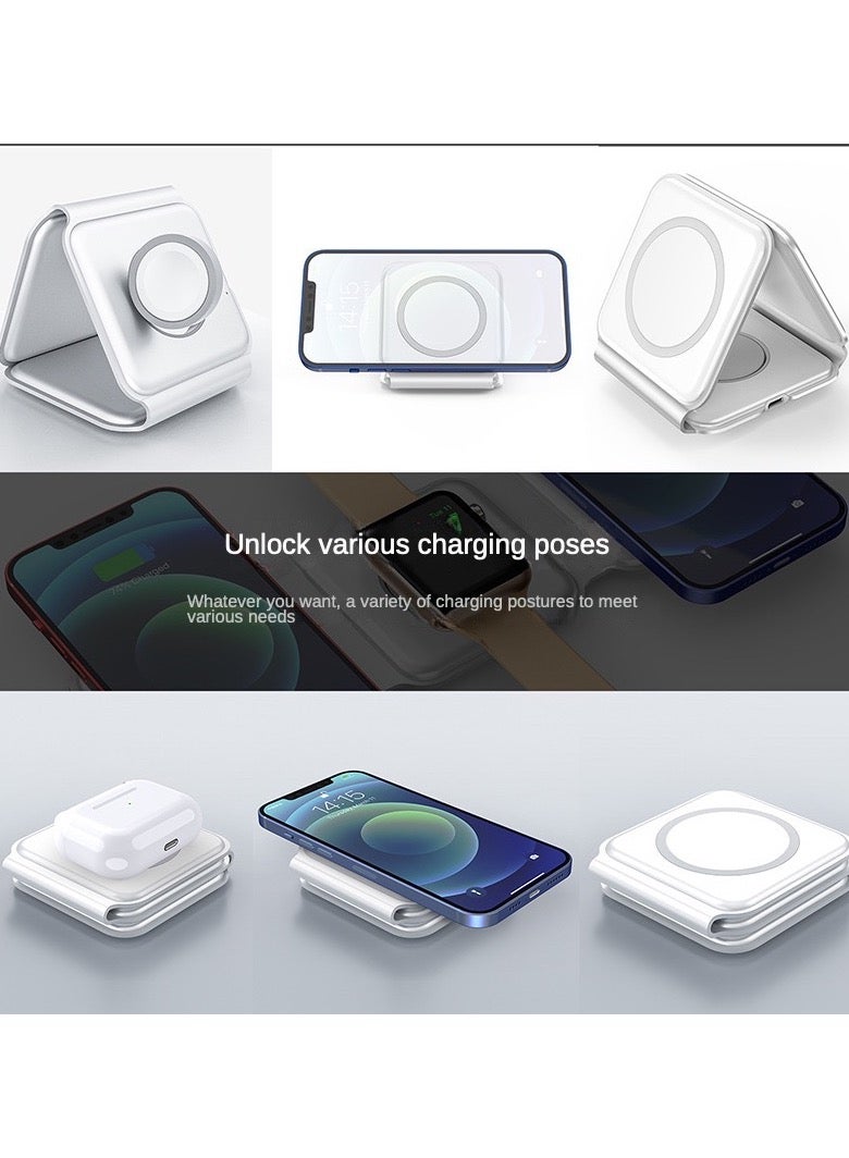3-in-1 Magnetic Folding Mobile Wireless Charger - Suitable for Apple Phone, Watch, and Earphones  - Image 5