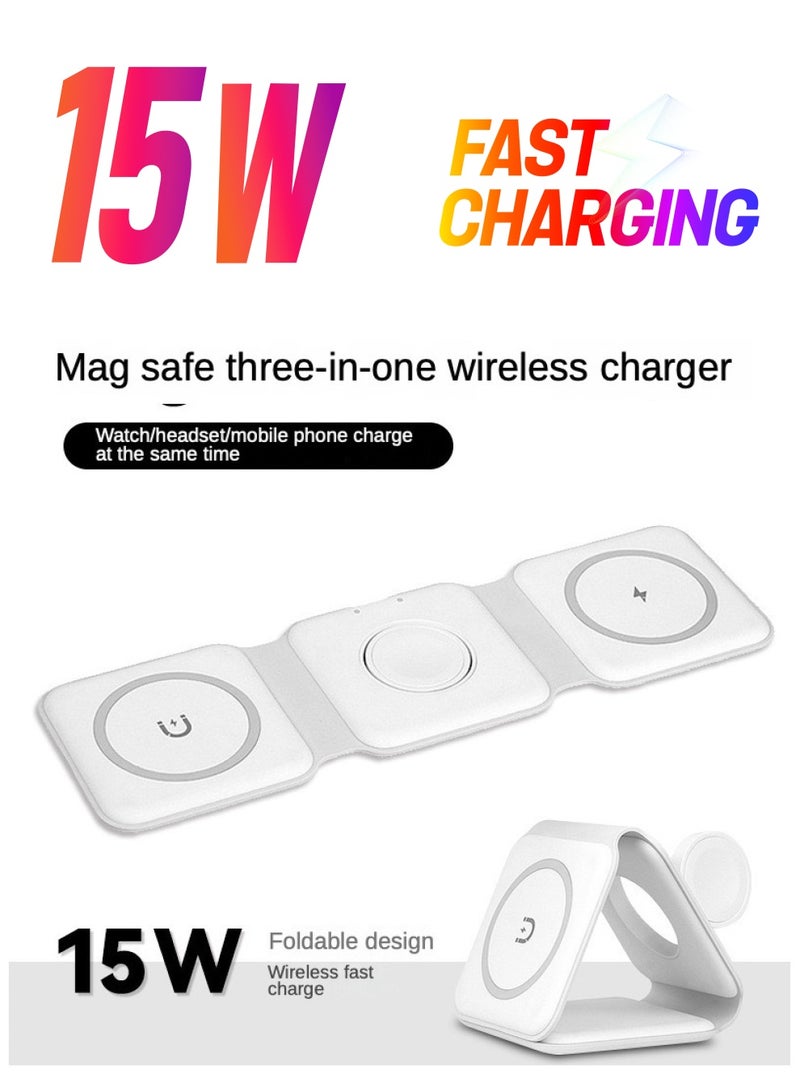 3-in-1 Magnetic Folding Mobile Wireless Charger - Suitable for Apple Phone, Watch, and Earphones  - Image 1