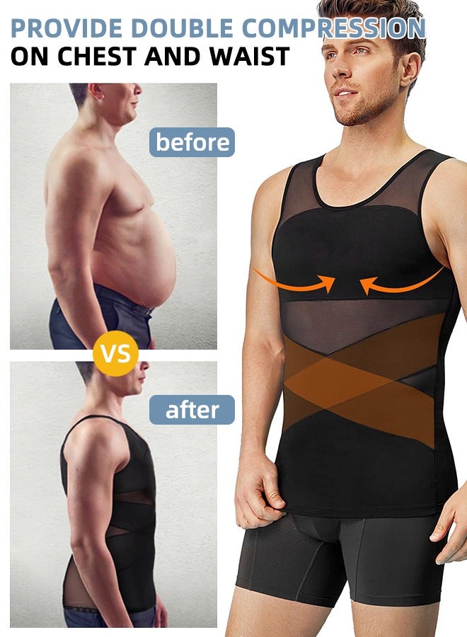 Men'S Compression Shirt Slimming Vest Sleeveless Sweatshirt Vest Tummy Tuck Body Shaper Body Shaping Vest Tummy Tuck Bra Underwear Breathable Mesh Tight Vest Black X  - Image 2